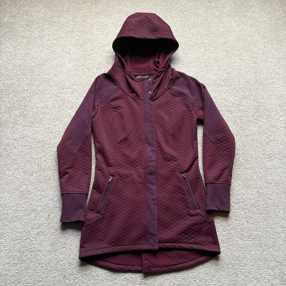 The North Face Jacket Womens Small Burgundy Quilted Hooded‎ Long Coat NF0A2THG